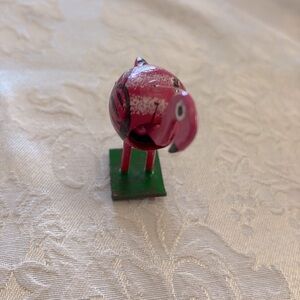 (1) Handmade Mexican Wooden Bobblehead Pink Flamingo